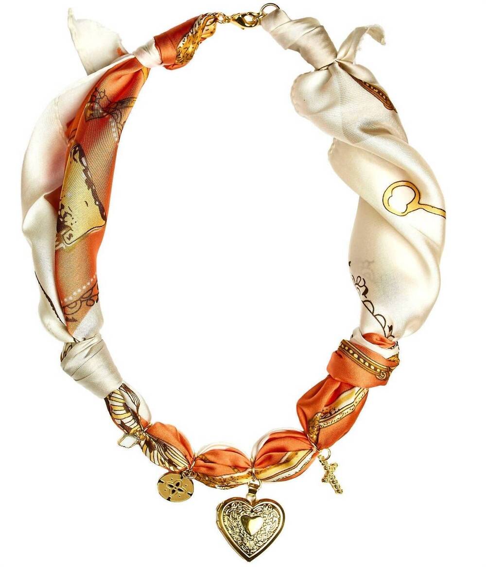 NEW LISI LERCH lucky clover charms scarf necklace in leigh orange heart